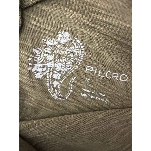 Pilcro Anthropologie Top Women Medium Moss Green Ruffled Open Back Tunic Tee - Picture 7 of 9